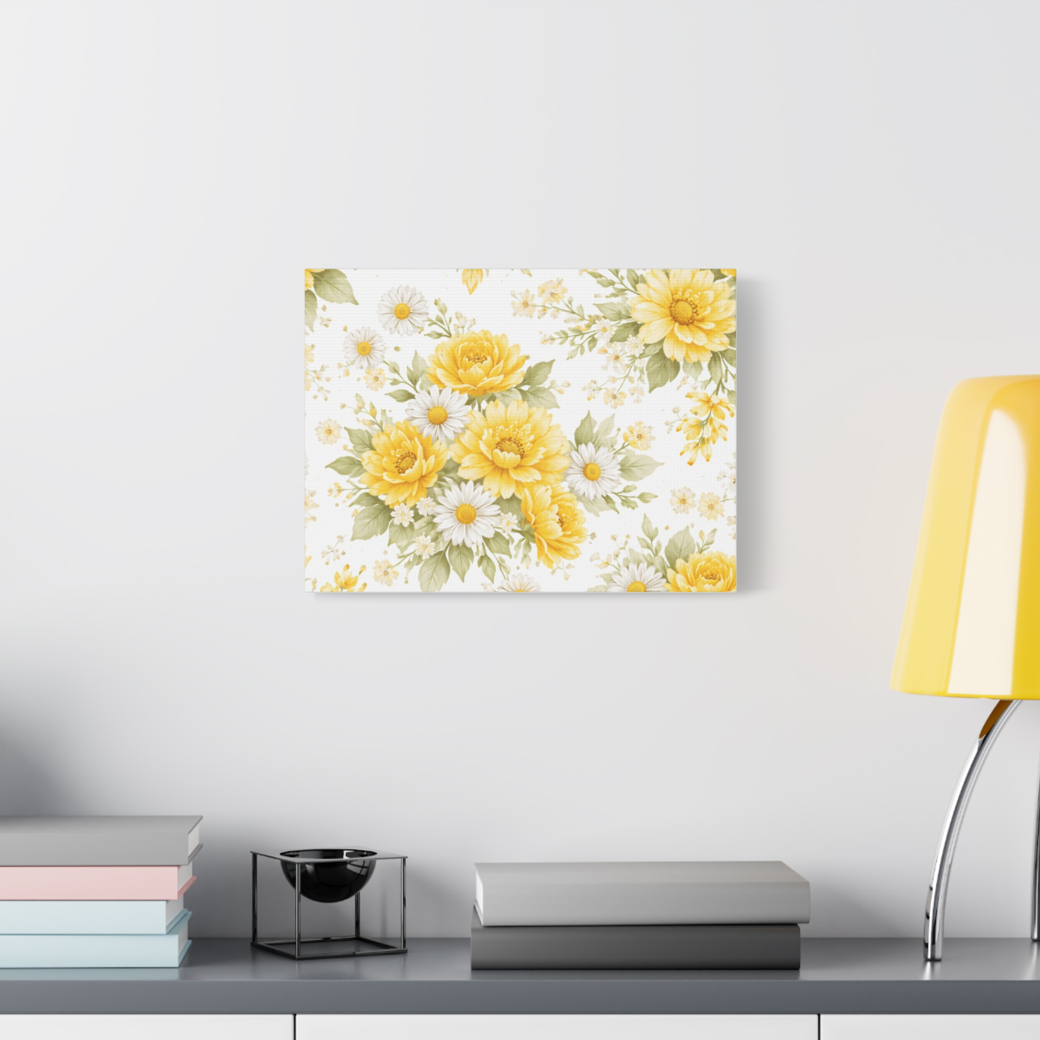 yellow floral canvas wall art — sunflower & daisy vintage bouquet matte print yellow floral canvas wall art — sunflower & daisy vintage bouquet matte print