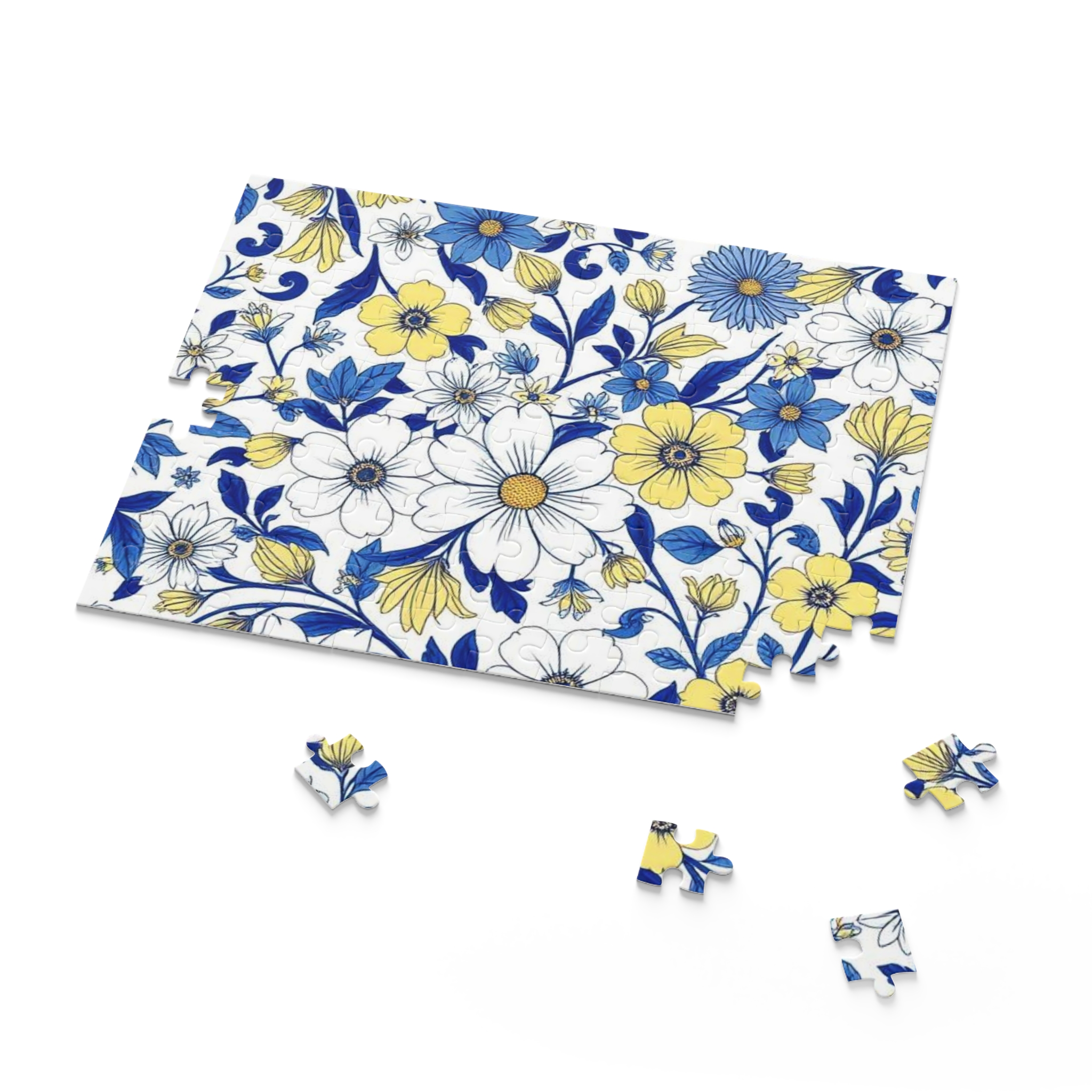 floral blue & yellow jigsaw puzzle — 120/252/500 piece decorative flower puzzle floral blue & yellow jigsaw puzzle — 120/252/500 piece decorative flower puzzle