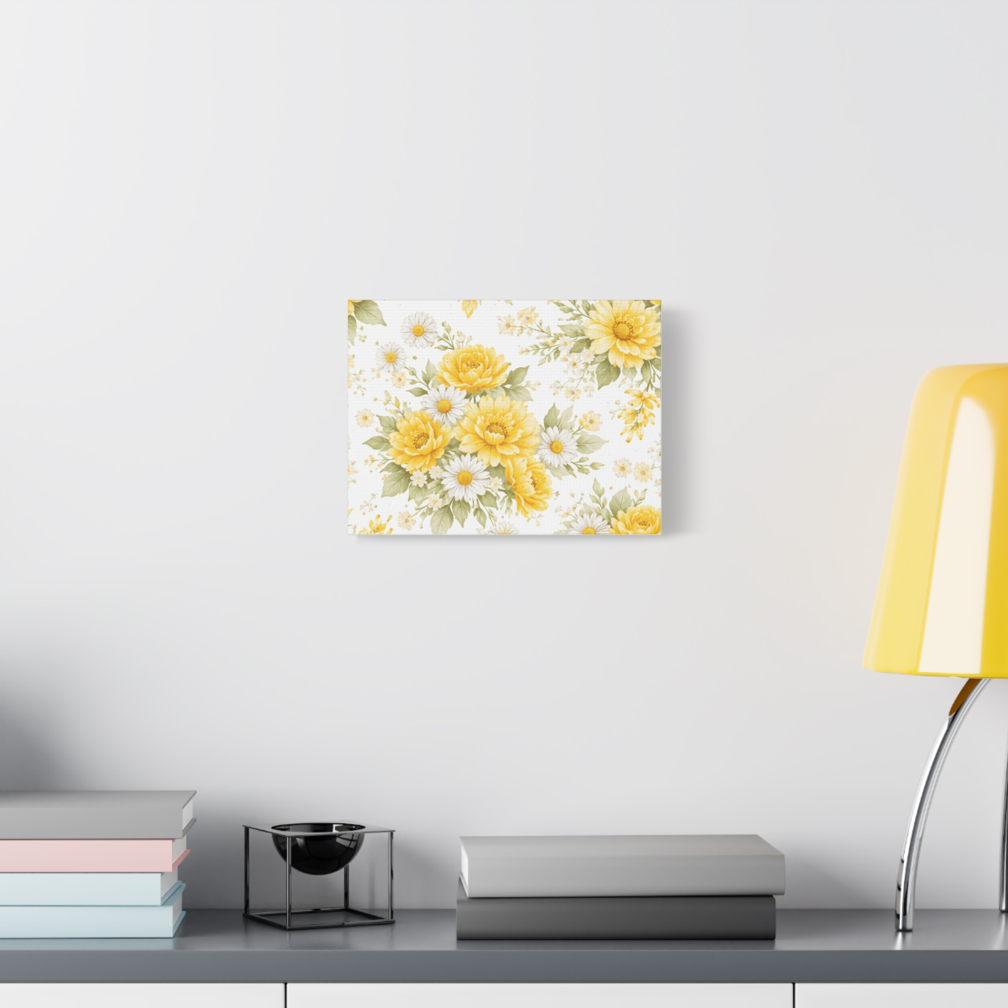 yellow floral canvas wall art — sunflower & daisy vintage bouquet matte print yellow floral canvas wall art — sunflower & daisy vintage bouquet matte print