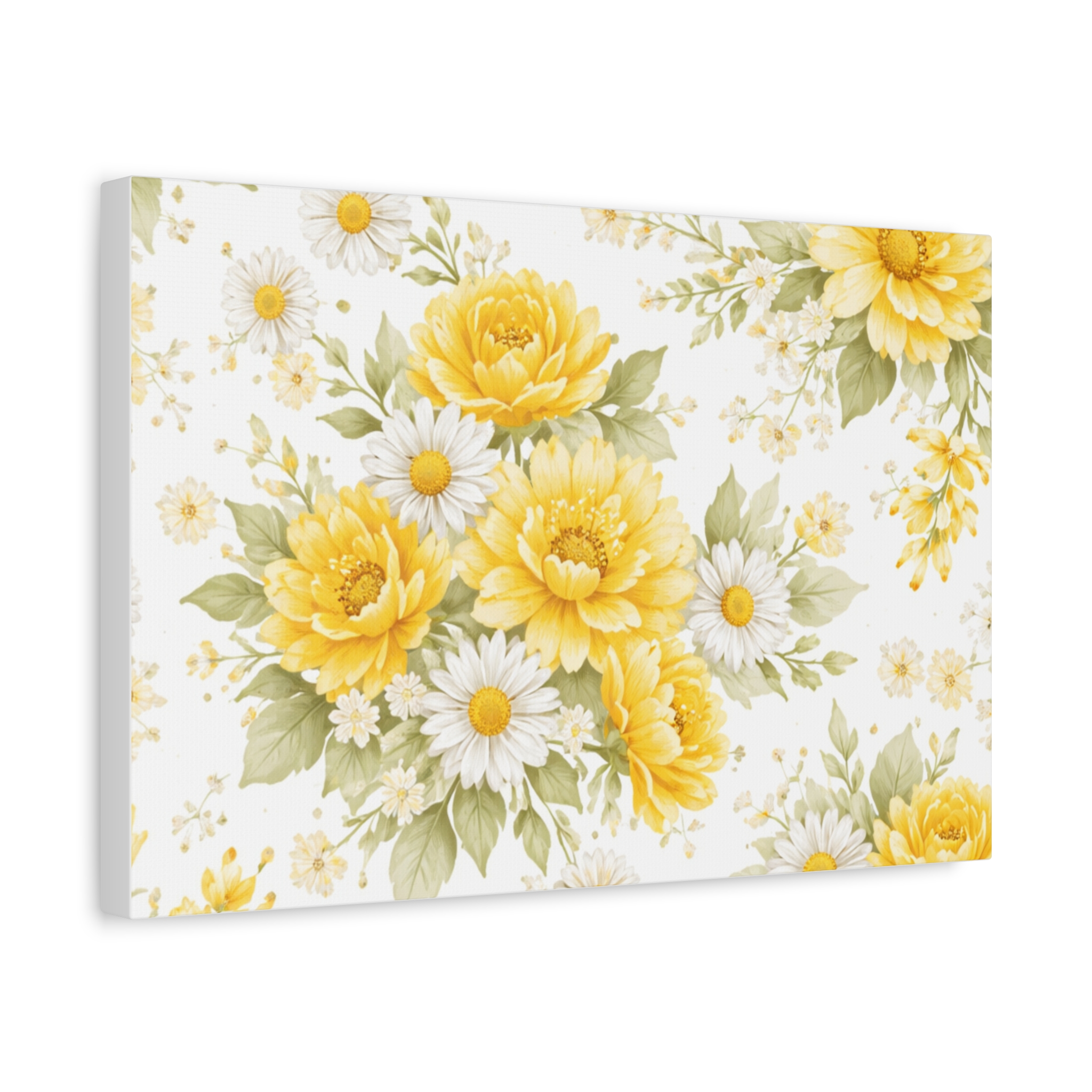 yellow floral canvas wall art — sunflower & daisy vintage bouquet matte print yellow floral canvas wall art — sunflower & daisy vintage bouquet matte print