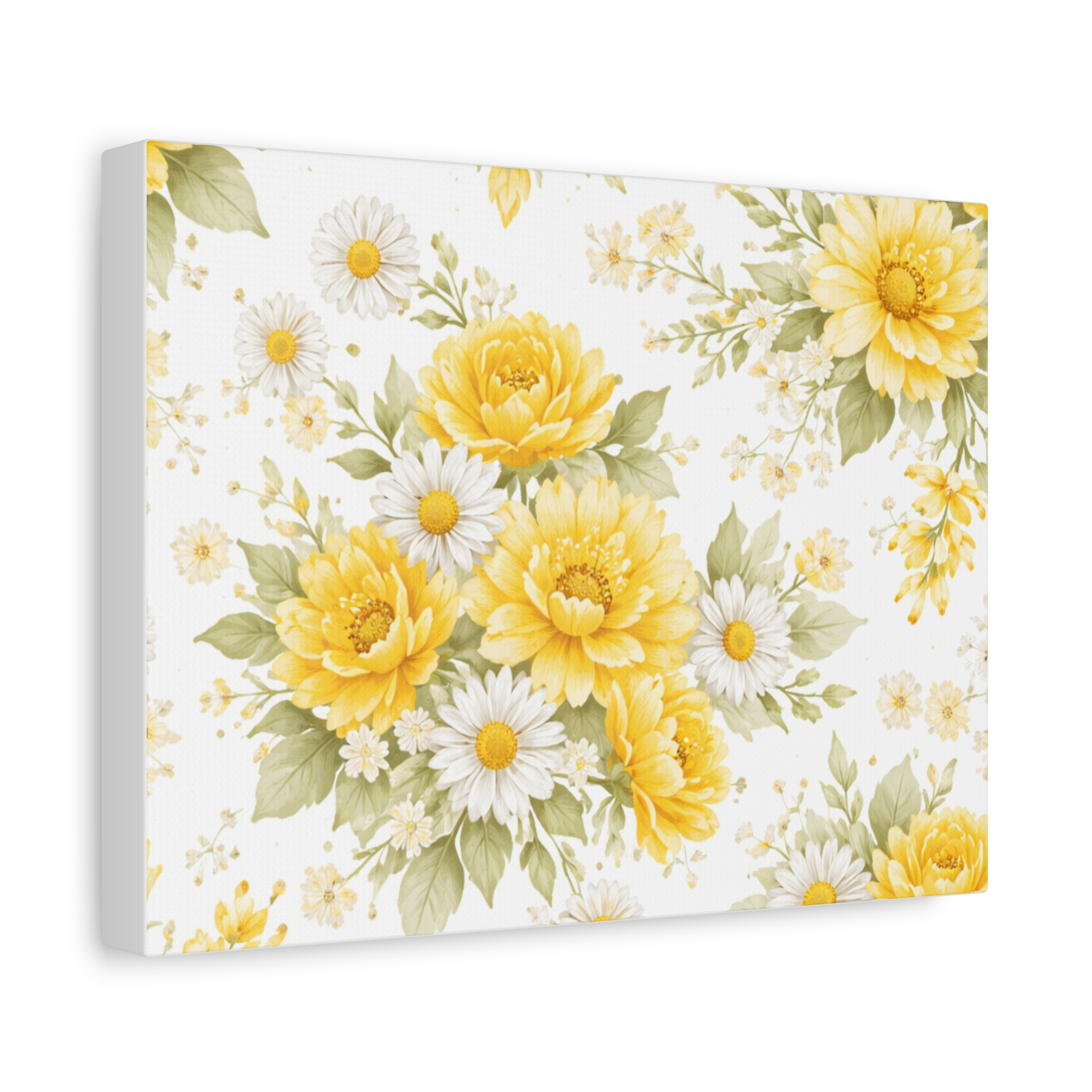 yellow floral canvas wall art — sunflower & daisy vintage bouquet matte print yellow floral canvas wall art — sunflower & daisy vintage bouquet matte print