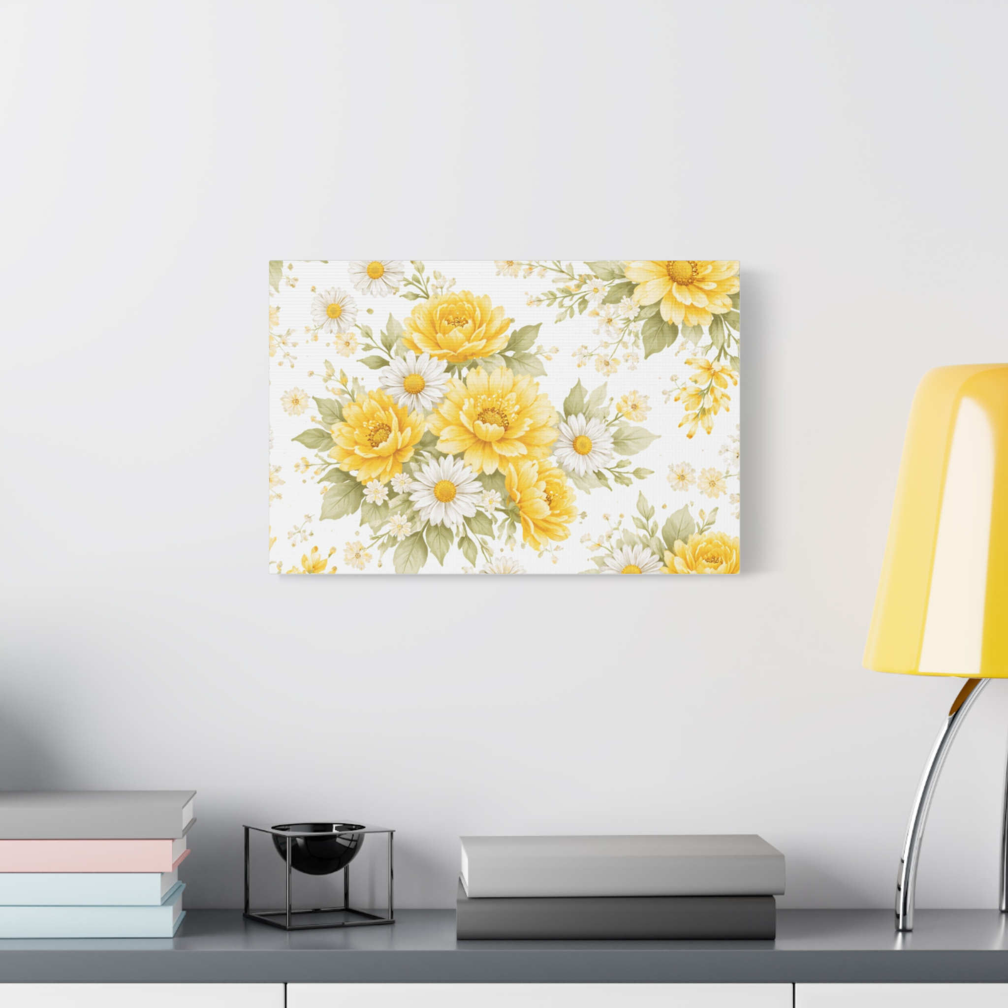 yellow floral canvas wall art — sunflower & daisy vintage bouquet matte print yellow floral canvas wall art — sunflower & daisy vintage bouquet matte print