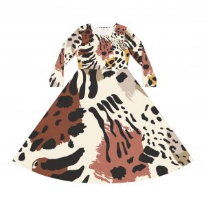 abstract animal print dance dress | long sleeve twirl skirt