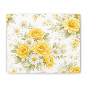 yellow floral canvas wall art — sunflower & daisy vintage bouquet matte print