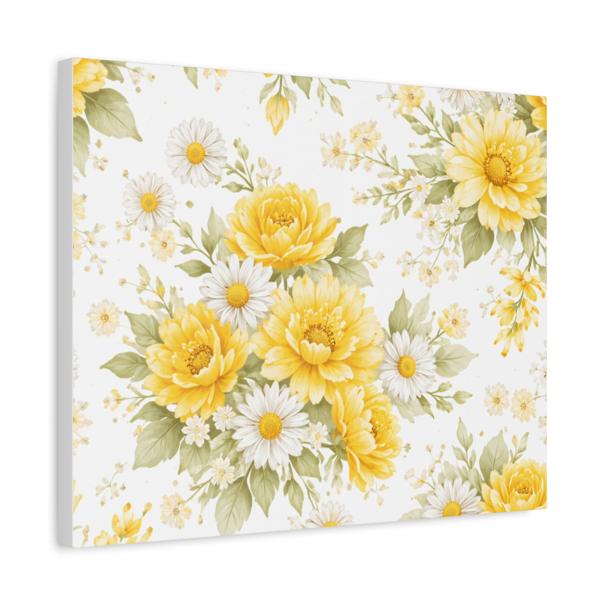 yellow floral canvas wall art — sunflower & daisy vintage bouquet matte print yellow floral canvas wall art — sunflower & daisy vintage bouquet matte print