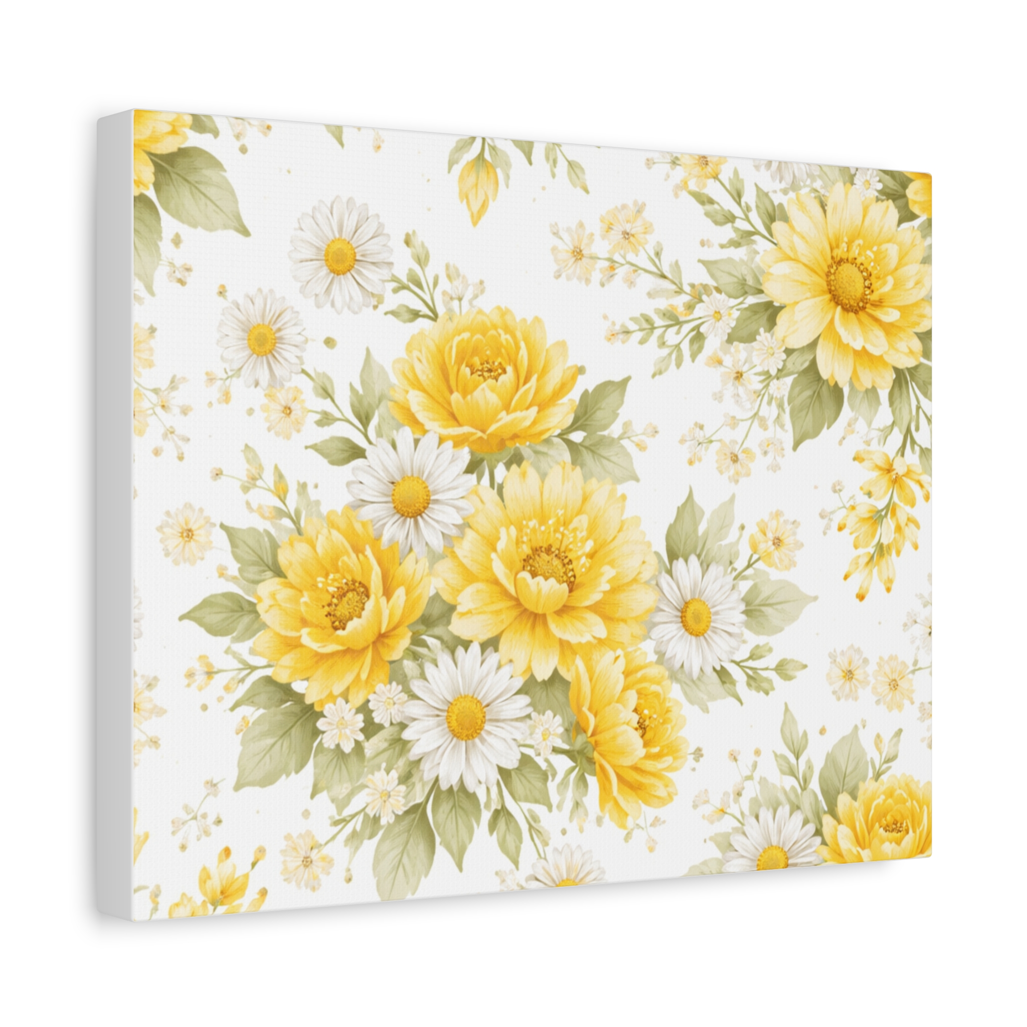 yellow floral canvas wall art — sunflower & daisy vintage bouquet matte print yellow floral canvas wall art — sunflower & daisy vintage bouquet matte print