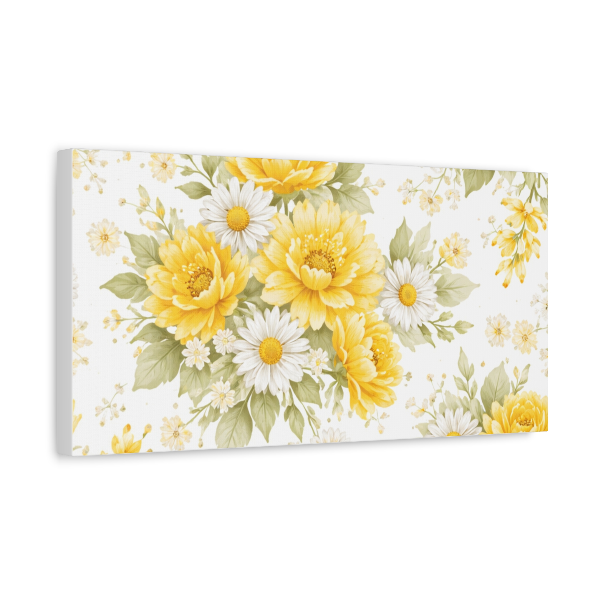 yellow floral canvas wall art — sunflower & daisy vintage bouquet matte print yellow floral canvas wall art — sunflower & daisy vintage bouquet matte print