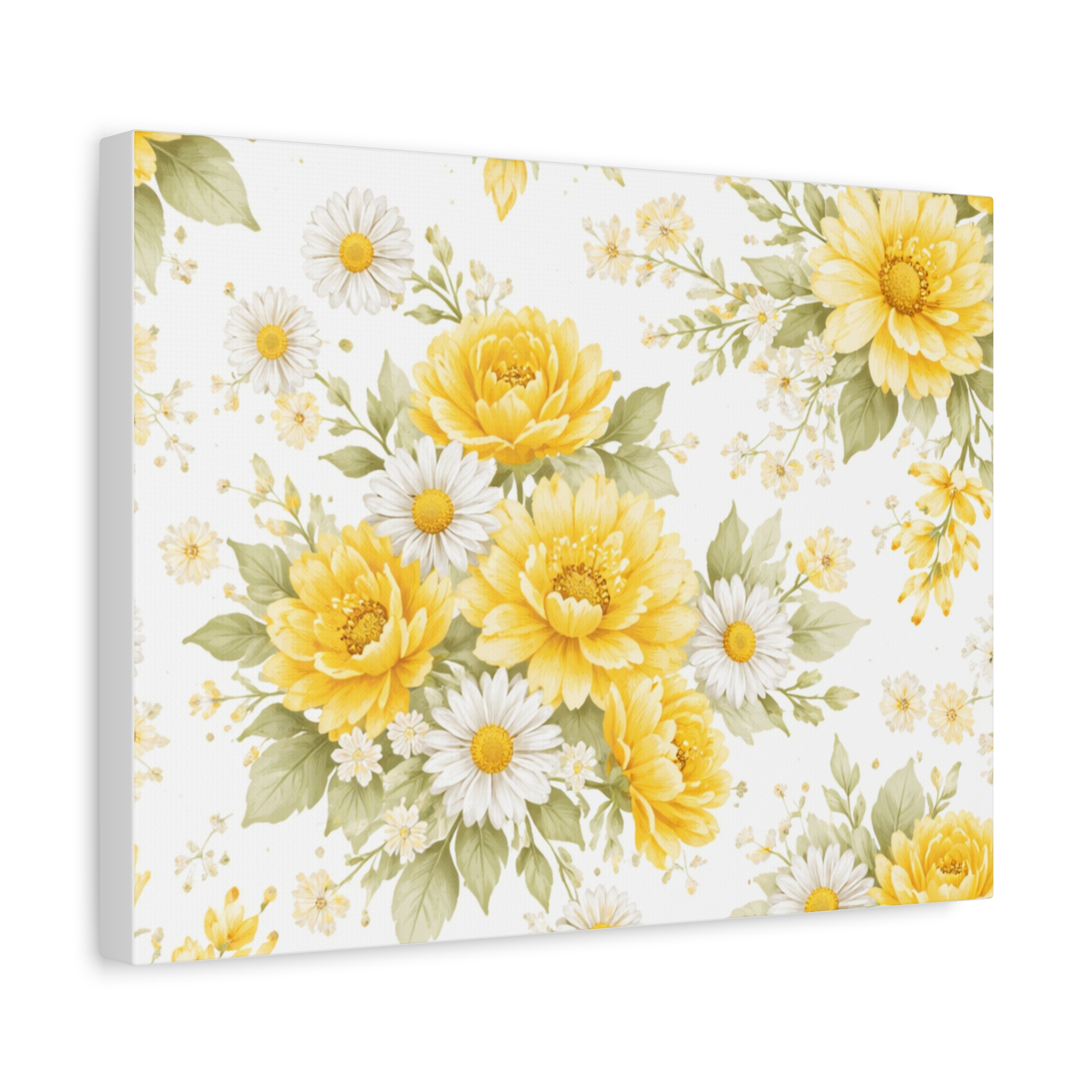 yellow floral canvas wall art — sunflower & daisy vintage bouquet matte print yellow floral canvas wall art — sunflower & daisy vintage bouquet matte print